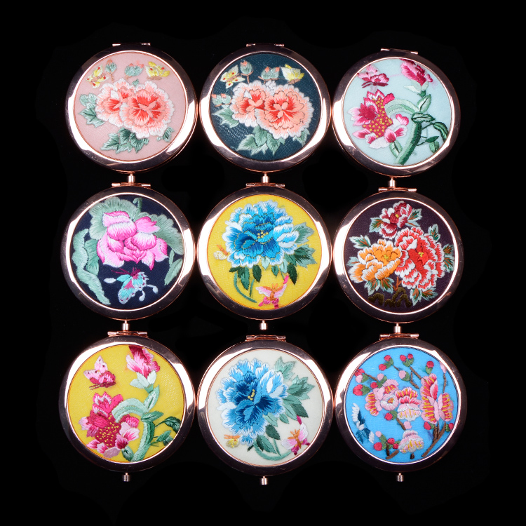 格尔木化妆随身镜精品出国送礼刺绣中国风古风摄影 手绣镜子