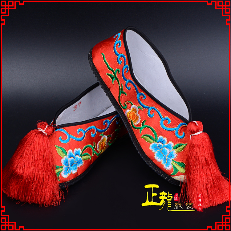 格尔木京剧越剧戏曲彩鞋花旦绣花 普平底彩鞋