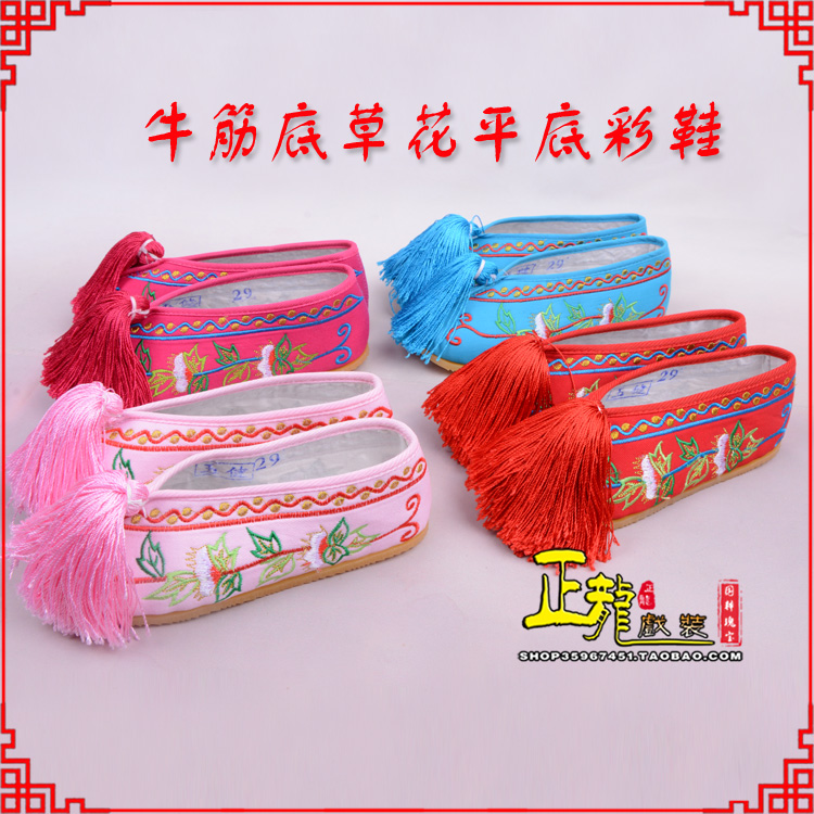 格尔木京剧越剧戏曲花旦彩鞋 牛筋底草花平底彩鞋